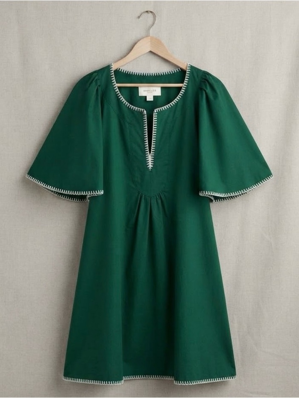 Tuckernuck Pomander Place Green Embroidered Trim Mini Dress